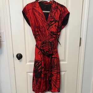 Vintage Hugo Boss Red and Black Patterned bubble hem dress SZ 6